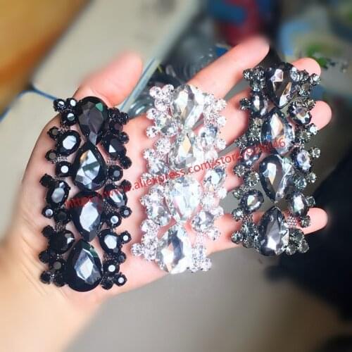 Black grey tear-drop glass crystal applique for women coat embellishment shoulders rhinestone trims shoes decorative crystal