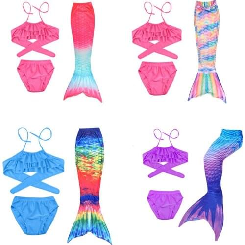 Girls Halloween Swimmable Mermaid Tail Princess Dress Kids Mermaid Costume Cosplay Swimsuit Birthday Children Beach Clothes