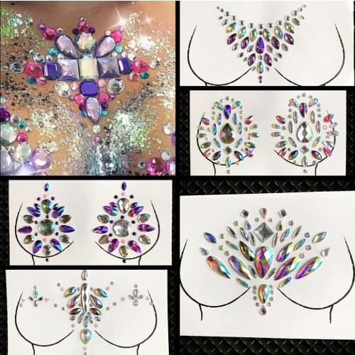 Gem Breast Temporary Shiny Jewel Nipple Ornament For Women Party Chest Stereoscopic Crystal Tattoo Sticker Popular Trend