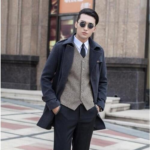 Double breasted mens woolen coats man long coat men clothes slim fit overcoat men sleeve 2020 winter autumn fashion big size 9XL