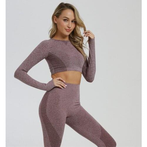 Breathable Quick-drying Long Sleeve Set Ladies Yoga Sports Suit Arc Jacquard Back Hollow Seamless Long Sleeve Fitness Sports
