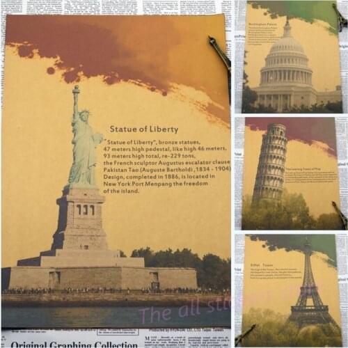 Europe and the United States to restore ancient ways building the statue of liberty, the Leaning Tower of Pisa retro posters