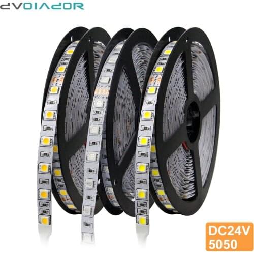 DVOLADOR 5050 rgb tape LED Flexible Strip, DC 24V 60LEDs/m 5m 5050 led Strip Indoor Decoration Light-Bright, Long Lasting Light