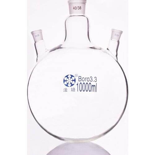 Three-necked flask oblique shape,with three necks standard ground mouth,Capacity10000ml,Middle joint 40/38,lateral joint 24/29