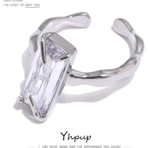 Yhpup Luxury Cubic Zirconia Ring Temperament Metal Texture 14 K Plated Opening Ring Fashion Jewelry For Women Anillos Mujer