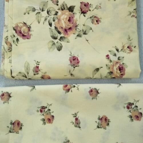 Pretty 50x160cm Big & Small Beige Blooming Flowers Printed Cotton Fabric Floral Fabric For DIY Sewing Bedding Clothing Quilting