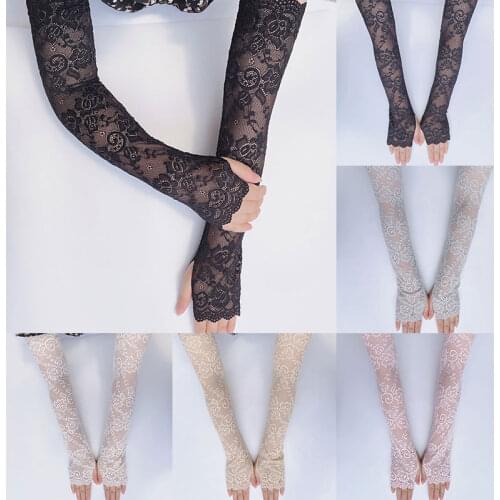 Summer Sunscreen Lace Arm Sleeve Women Arm Cover Black white Lace Long Sleeve UV Protection Arm Cuffs Fingerless Driving Gloves