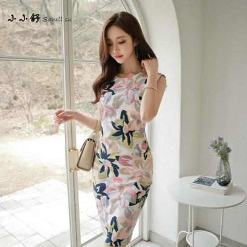 Summer Office Print O-neck Sleeveless Party Bandage Vintage Sexy Bodycon Dresses For Womens 2017 Vestidos De Festa Rode Femme