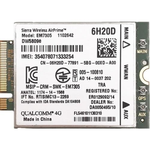 DW5809e 6H20D/P9FG8/ for Sierra Wireless EM7305 M.2 4G 100M LTE WWAN Card Module Dell E7450 E7250/7250 E5550/5550 E5450/5450