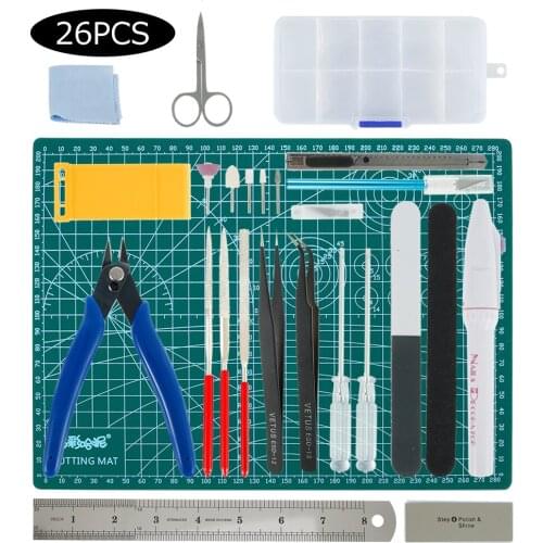 26pcs Model Gundam Basic Tools Kit Practical Modeler Hobby Building Airplane Assemble Repairing Fixing Craft Pliers Cutting Mat