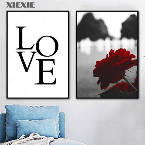 Love Quotes Red Rose Flower Wall Art Canvas Painting Nordic Posters and Prints Living Room Home Decoration Wall Painting