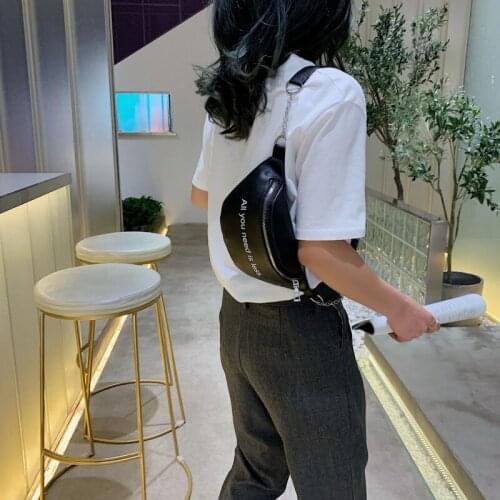 2021 Woman New White Black Color Wide Single Strap Zipper Half Moon PU Leather Chest Bag