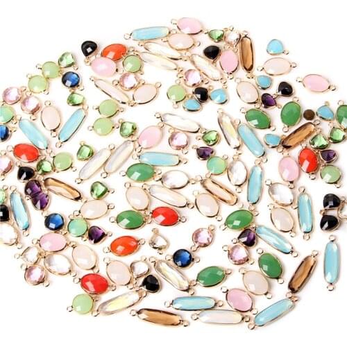Wholesale Pink Quartz Pendant For DIY Necklace 50 pcs Amethyst Charm Gold Color Connector Making Drop Earrings Jewelry Findings