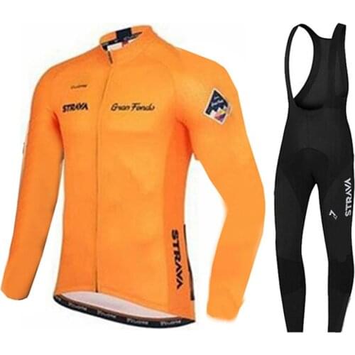2021 STRAVA Autumn Long Sleeve Cycling Jersey Set Bib Pants Ropa Ciclismo Bicycle Clothing MTB Bike Jersey Uniform Mens Clothes