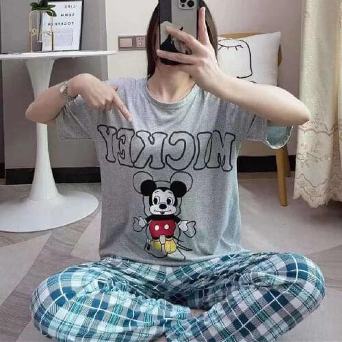 2021 Pajamas Womens Short Sleeve Set Lady Women Teenage Girl Clothing Cartoon Pants Suit Casual Wear Sleeping Two-piece Suit
