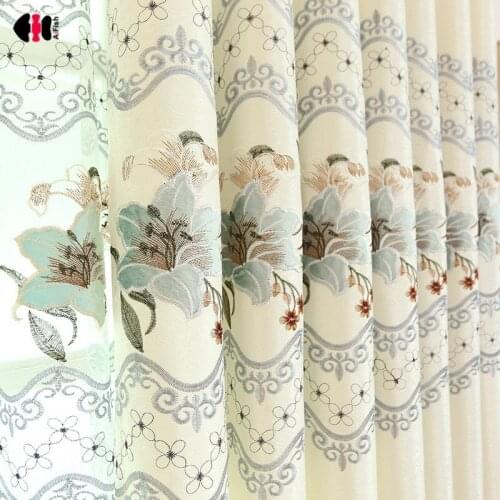 Embroidered Floral Semi Blackout Curtains for Bedroom Patio Sliding Glass Door Darkening Chenille Treatment Draperies zh506D