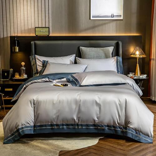 Luxury Hotel Bedding Set Embroidery Premium Soft Cotton Solid Color Home Comforter Cover Bed Sheet Pillowcases King Queen Size