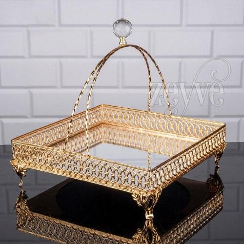 Serving Tray Luxury Service Plate Basket Golden Silver Square Big Small Turkish Arabic Oriental Eastern