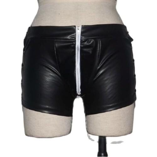Sexy Mens Zipper Open U Tufted PU Faux Leather Bandage Shorts Clubwear Casual Comfort Wild Ankle Lovers Gay Jockstrap Wear K22