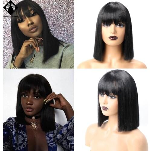 Synthetic Wigs Ombre Blonde Short Straight Bob Wigs with Bangs for Women Black Pink Purple Red Natural Hairline Wigs