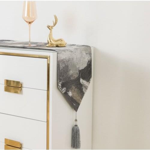 Modern Light Luxury Table Runners Oil Painting Pattern Grey White Table Covers Abstract Jacquard Table Cloth Home Party Decor