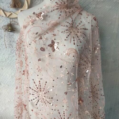 Quality gauze patchwork Starlit sequins fabric High grade wedding dress one-piece dress material