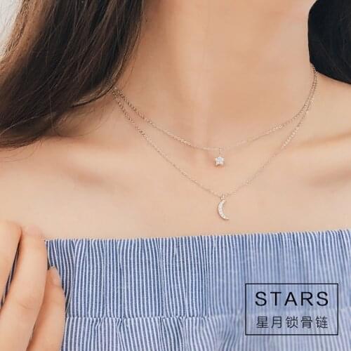 New 925 Sterling Silver Stars and moon Necklaces Pendant Fashion Sterling Silver Jewelry Statement for Women Bijoux