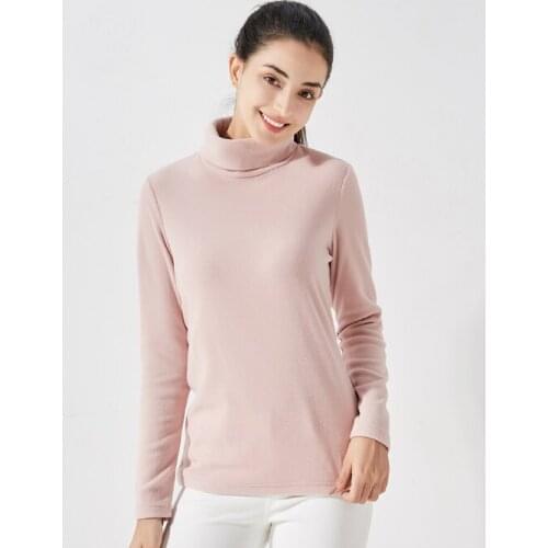 Winter women fashion slim turtleneck long sleeve soft fleece fabric casual t-shirt female color thermal pullover top