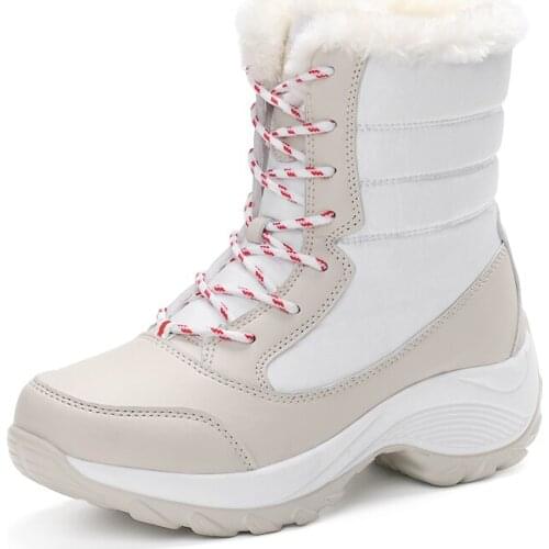 Ankle Snow Boots For Women High Heels Platform Sneakers Outdoor Super Warm Winter Fur Plush Shoes Waterproof Lady Dress Botas
