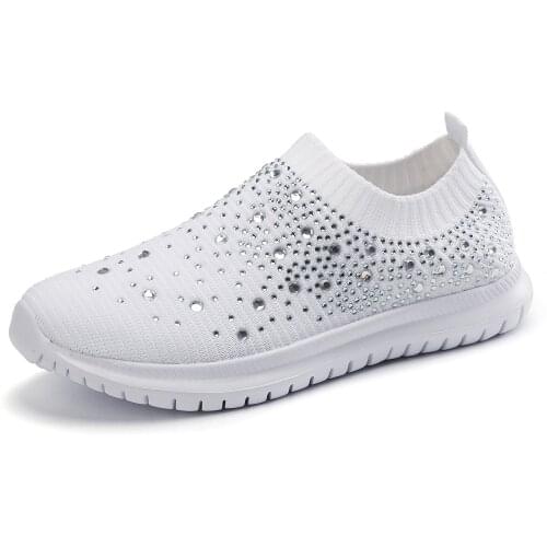 Women Casual Sock Shoes Crystal Sneakers Flats Fashion Outdoor Summer Autumn Breathable Female Platform Walking Plus Size 35-43