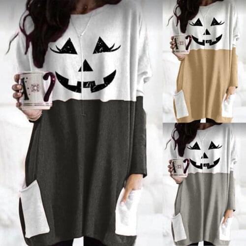 WomenS Pullover Autumn Fashion Halloween Pumpkin Festival Long-Sleeved Round Neck Stitching Casual Top толстовка женска 50