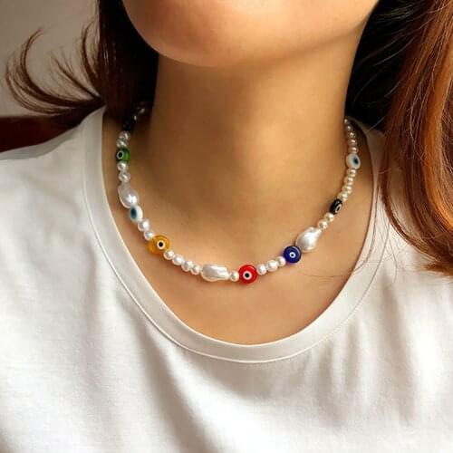 COWBREAD Pearls Necklace for Women Clavicle Chain Demon Eyes Necklace Choker Jewelry Womens Neck Chain