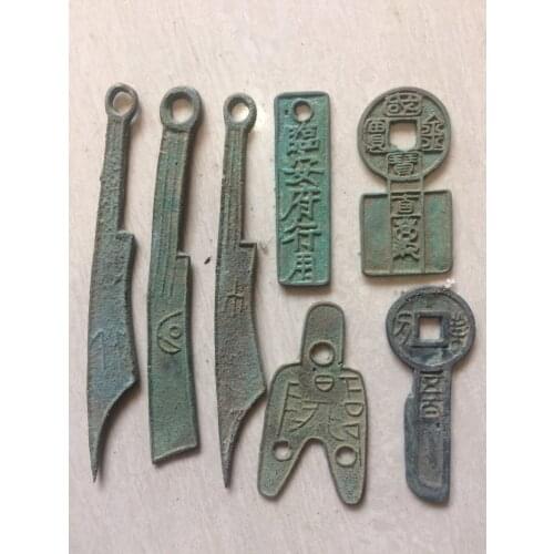 10pcs Randomly send Old China Bronze fengshui Collect ancient knife-shaped coin Money Coins metal crafts