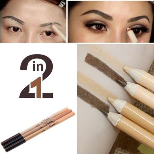 2 In 1 Waterproof Eyebrow Pen + Face Concealer Pencil Base Crayon Contour Des Yeux Brown Nude Cosmetics Make Up