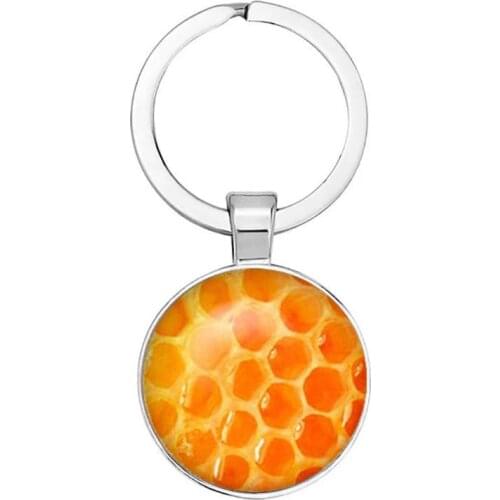 2021 Cute Insect Bee Keychain Fashion Geometric 3D Printed Glass Dome Keyring Chain Bumblebee Trinket