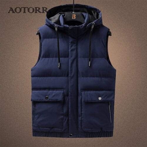 2021 Thick Men Vest Hat Detachable Autumn Winter WaistCoat Man Outwear Mens Sleeveless Jackets Hooded Mens Clothing Veste Homme