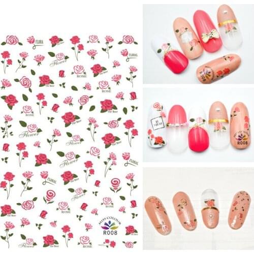 3D Nail Sticker Autumn Fashion Small Compact Adhesive Stickers Cute Line Rose Bouquet Stickers for Manicure Nail Art Decoration