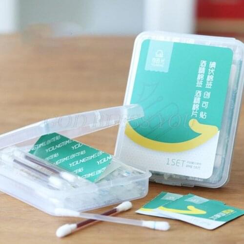 4 In 1 Disposable Small Wound Emergency First Aid Supplies Kit Iodine Swab Alcohol Cotton Stick Wipes Adhesive Bandage Portable