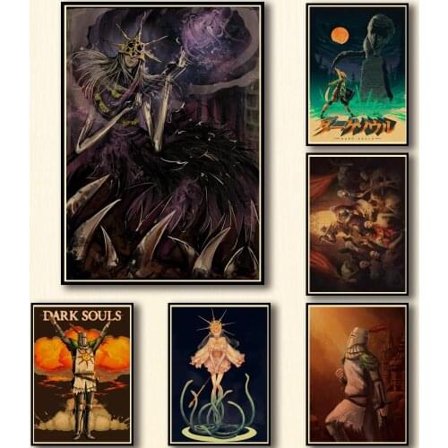 50 Designs Dark Game Souls Kraftpaper Poster Protagonist Artwork Fancy Wall Sticker for Coffee House Bar