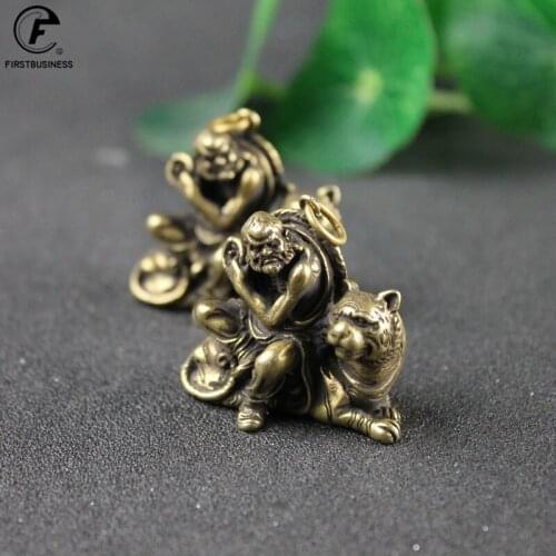 Pure Copper Dharma Buddha Statue Home Decor Brass Arhat Tiger Sculpture Vintage Living Room Office Desk Decoration Ornaments