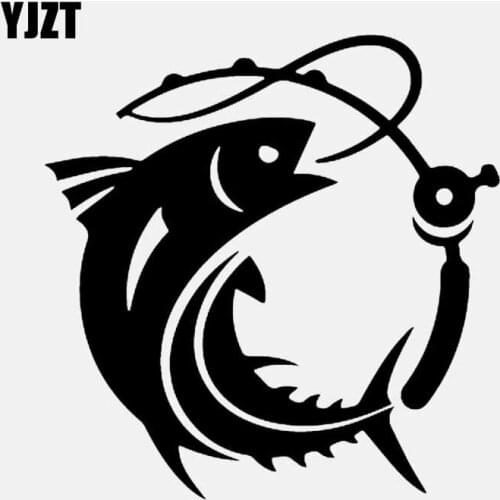 YJZT 14.9CM*15.2CM Fish Fishing Pole Window Car Sticker Decor Art Vinyl Sticker Decal Black/Silver C24-0505
