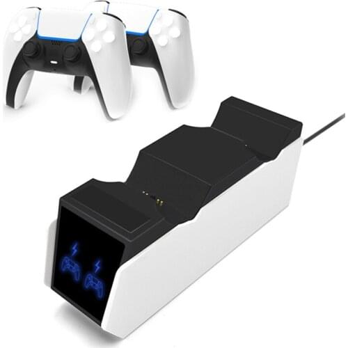 Dual USB Fast Charger Station with Power Adapter Controller Charging Docking Holder Stand for Sony Playstation 5 Game Gamepad