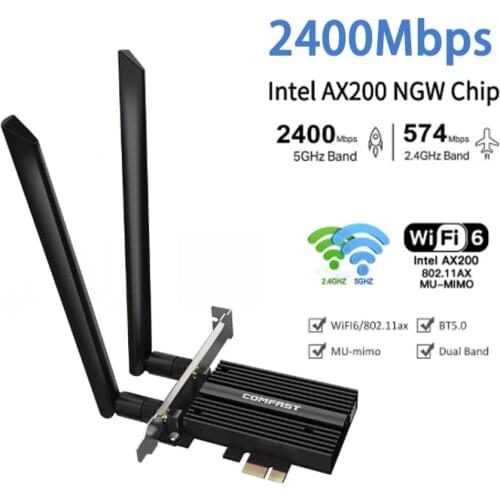 Dual Band 2400Mbps Wifi 6 Intel AX200 PCIe Wireless Wifi Adapter 2.4G/5Ghz 802.11ac/ax Bluetooth 5.0 AX200NGW Card Desktop PC