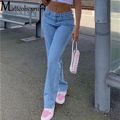 Womens Spring Jeans High Waist Straight Leg Jeans Blue Streetwear Casual Retro Jeans 2021 Fashion Harajuku Straight Leg Pants