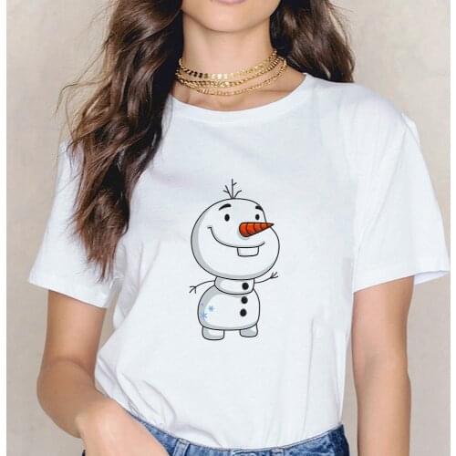 Women T shirt Disney Frozen 2 Olaf Chibi Snowman Print Short Sleeve Harajuku Summer T-shirt Female Unisex Tops Clothes