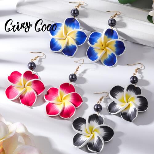 Polynesian Hawaiian Plumeria Dangle Earrings Female Fashion Big Statement Drop Ear Rings Jewelry 2020 Flower Earring for Women