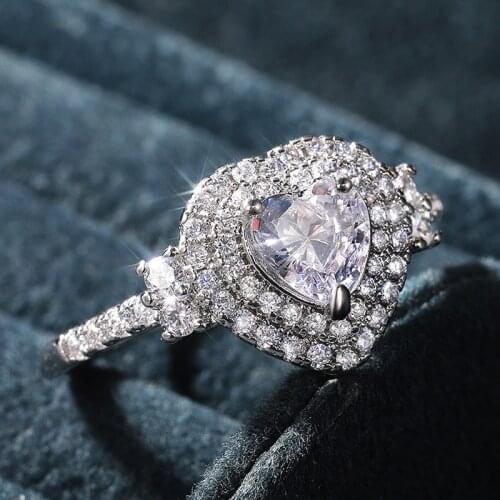 Huitan Delicate Couple Anniversary Rings for Women Heart Ring Love Gift Dazzling CZ Stone Statement Accessories Drop Shipping