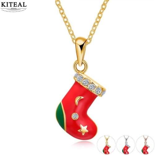 KITEAL Hot New Fashion Gold color Boy and girl pendant necklace red christmas sock Merry Christmas gift collares 2018 joias