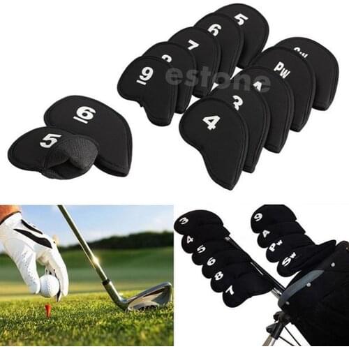 Hot Golf Head Cover Club Iron Putter Head Protector Set Neoprene Black 10pcs Y51D