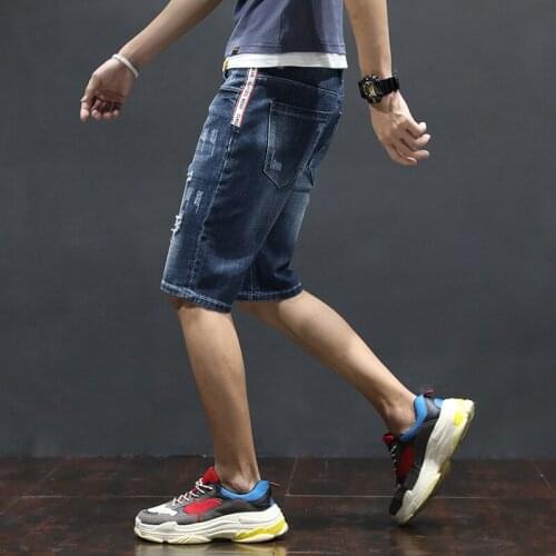 Summer New Thin Denim Shorts Men Frayed Casual Straight Knee Length Jeans Pockets Zipper Outdoor Cowboy Shorts Male Plus Size